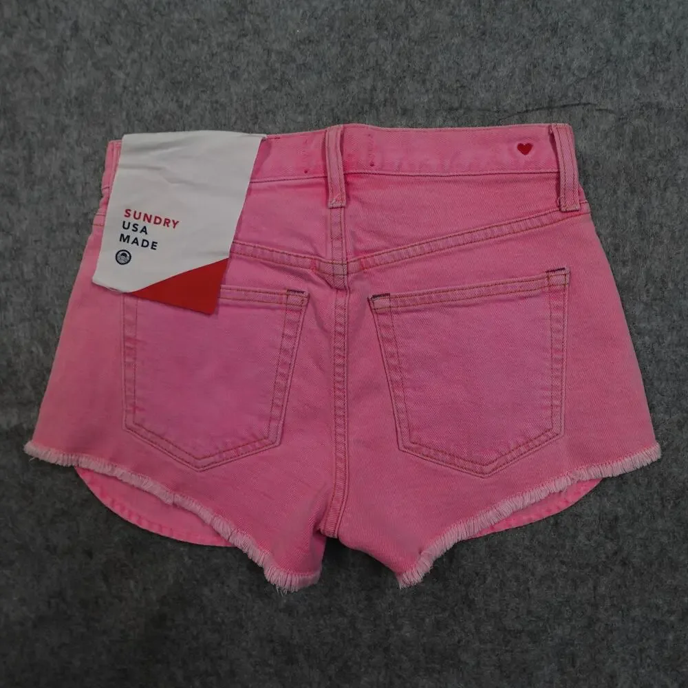 Sundry Shorts Womens‎ 24 NWT Exposed Pocket Pink Cut Off Festival Denim